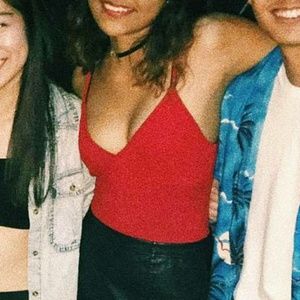 Forever 21 Red Bodycon Ribbed Knit Bodysuit